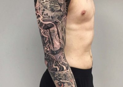 Andrez, tattoo, sleeve, leopard